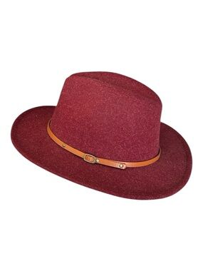 Classic Wide Brim Wool Fedora Hat Leather Belt Buckle Red/Burgundy NWOT